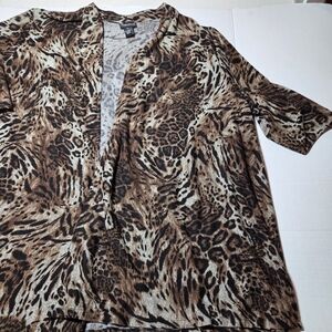 Maggie Barnes Plus Size 5X Animal Print Open Front Cardigan